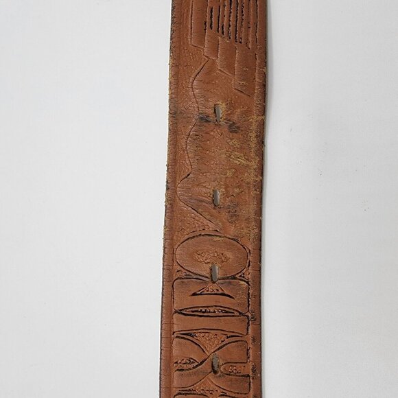 Vintage Tooled Leather Belt Mexico Spellout Ruins Embossed Unique - Picture 8 of 9